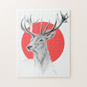 Deer Stag tekening Rode cirkel Dierenkunst Legpuzzel