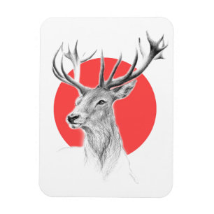Deer Stag tekening Rode cirkel Dierenkunst Magneet