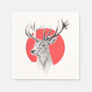 Deer Stag tekening Rode cirkel Dierenkunst Servetten