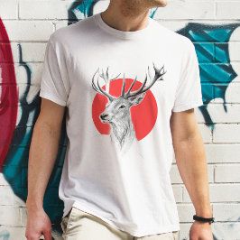 Deer Stag tekening Rode cirkel Dierenkunst T-shirt