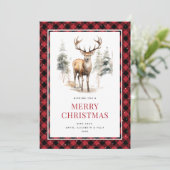Deer Stag Waterverf Red Buffalo Plaid Christmas Feestdagenkaart (Staand voorkant)