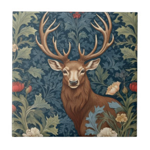 Deer Stag William Morris stijl Links Gezicht Tegeltje