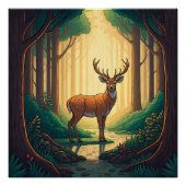 Deer standing by a stream in a forest perfect poster (Voorkant)