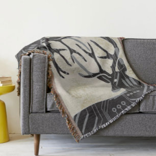 Deer Steam Punk en Floral Abstract Pattern Deken