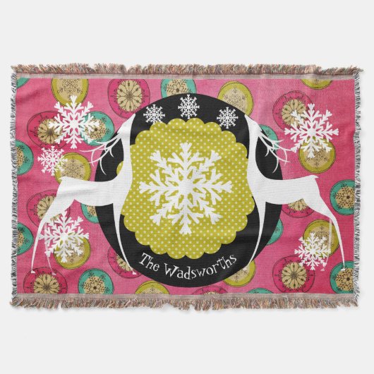 Deer Stippen en Snowflake Orbs Holiday Throw Deken (Voorkant)
