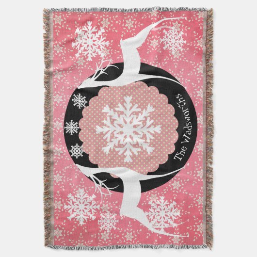 Deer Stippen en Snowflakes Holiday Throw Deken (Voorkant Verticaal)