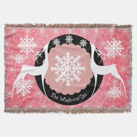 Deer Stippen en Snowflakes Holiday Throw Deken (Voorkant)