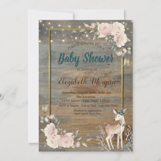 Deer String Lights, Baby shower hout Kaart (Voorkant)