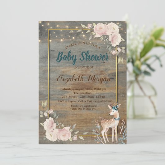 Deer String Lights, Baby shower hout Kaart (Staand voorkant)