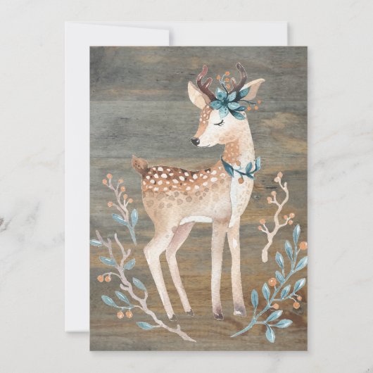Deer String Lights, Baby shower hout Kaart (Achterkant)