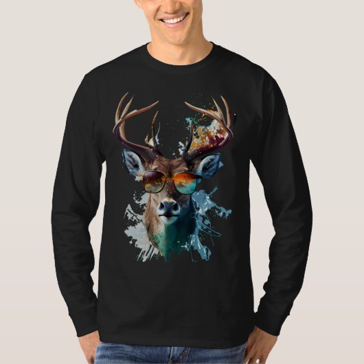 Deer sunglasses vacation sun nature forest hiking t-shirt (Voorkant)