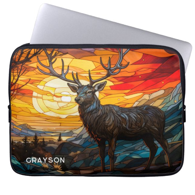 Deer Sunset Woodland Mountains Gepersonaliseerde n Laptop Sleeve (Voorkant)