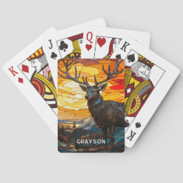 Deer Sunset Woodland Mountains Gepersonaliseerde n Pokerkaarten