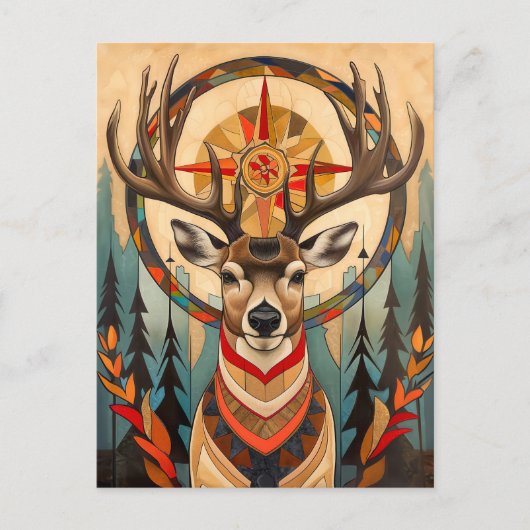 Deer Totem – Graceful Art Deco Spirit Briefkaart (Voorkant)