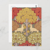 Deer &Tree Squirrel Bird Rowan Berries Art Nouveau Briefkaart (Voorkant / Achterkant)