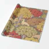 Deer &Tree Squirrel Bird Rowan Berries Art Nouveau Cadeaupapier (Uitgerold)
