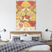 Deer &Tree Squirrel Bird Rowan Berries Art Nouveau Canvas Afdruk (Insitu (Slaapkamer))