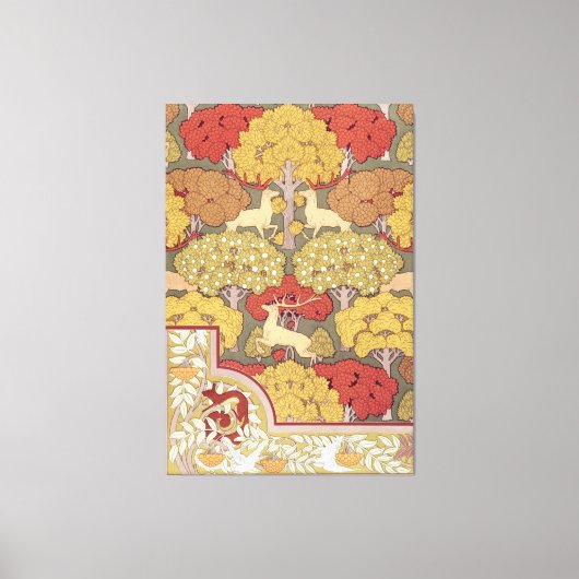 Deer &Tree Squirrel Bird Rowan Berries Art Nouveau Canvas Afdruk (Voorkant)
