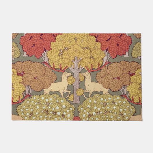 Deer &Tree Squirrel Bird Rowan Berries Art Nouveau Deurmat (Voorkant)