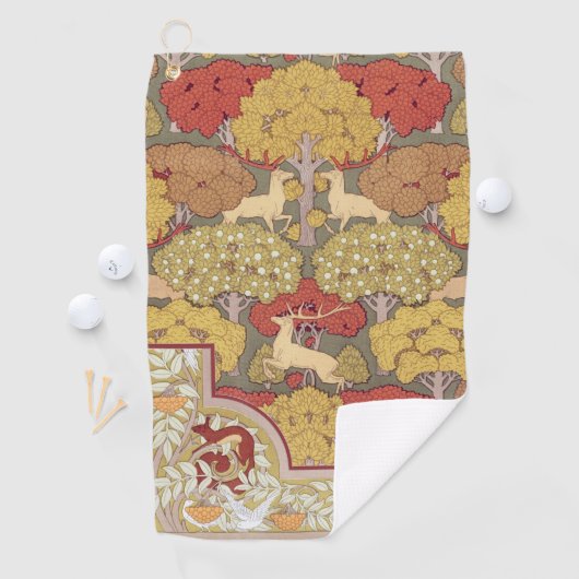 Deer &Tree Squirrel Bird Rowan Berries Art Nouveau Golfhanddoek (Insitu)
