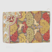 Deer &Tree Squirrel Bird Rowan Berries Art Nouveau Golfhanddoek (Horizontaal)