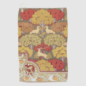 Deer &Tree Squirrel Bird Rowan Berries Art Nouveau Golfhanddoek (Voorkant)