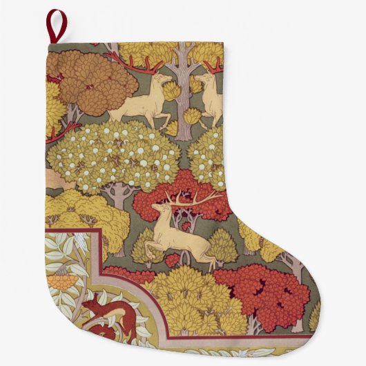 Deer &Tree Squirrel Bird Rowan Berries Art Nouveau Grote Kerstsok (Voorkant)