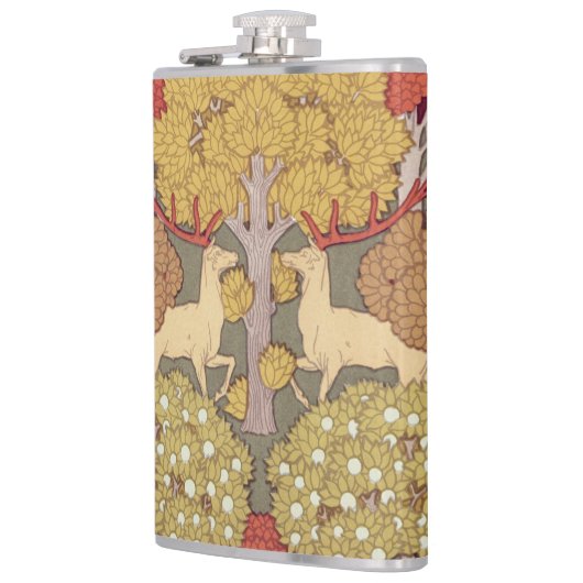 Deer &Tree Squirrel Bird Rowan Berries Art Nouveau Heupfles (Links)