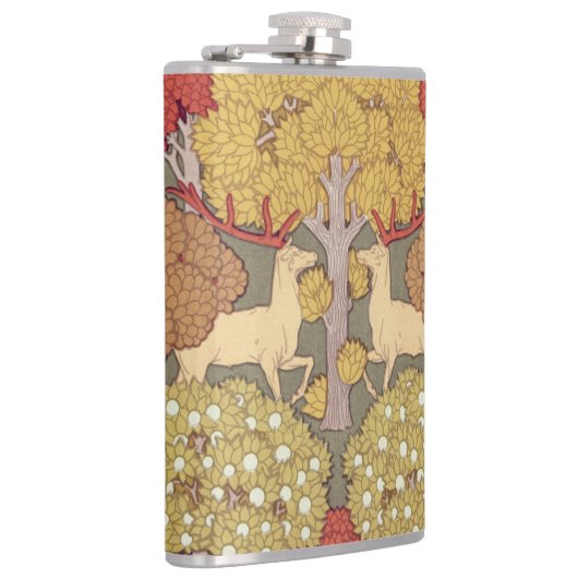 Deer &Tree Squirrel Bird Rowan Berries Art Nouveau Heupfles (Rechts)