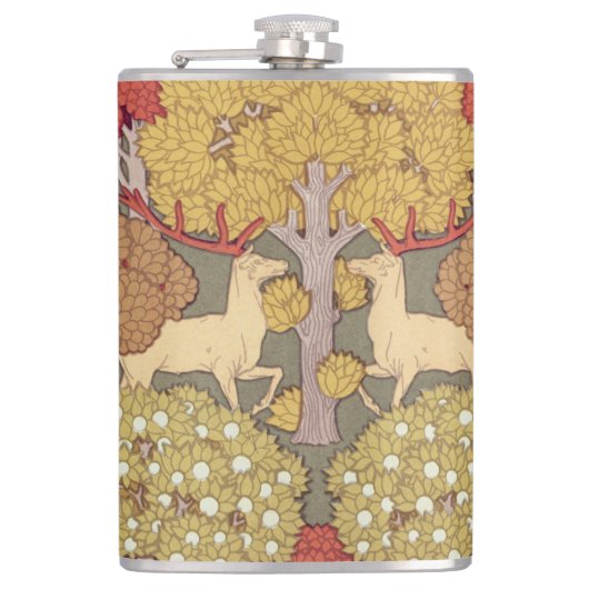 Deer &Tree Squirrel Bird Rowan Berries Art Nouveau Heupfles (Voorkant)