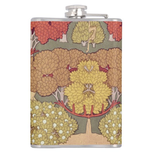 Deer &Tree Squirrel Bird Rowan Berries Art Nouveau Heupfles (Achterkant)