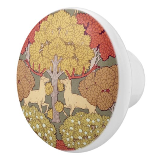 Deer &Tree Squirrel Bird Rowan Berries Art Nouveau Keramische Knop (Rechts)