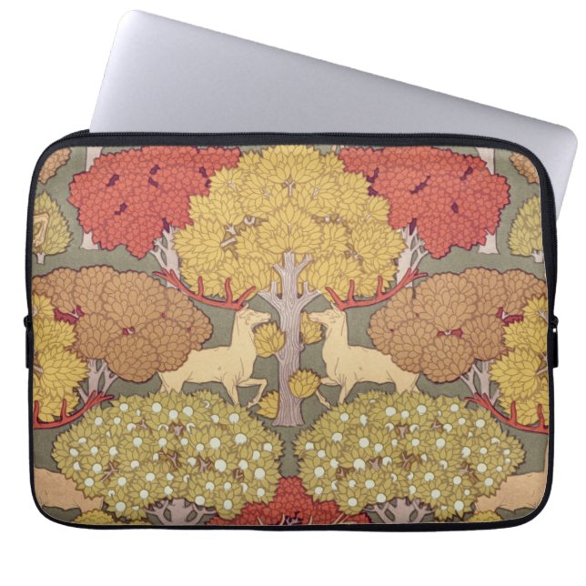 Deer &Tree Squirrel Bird Rowan Berries Art Nouveau Laptop Sleeve (Voorkant)