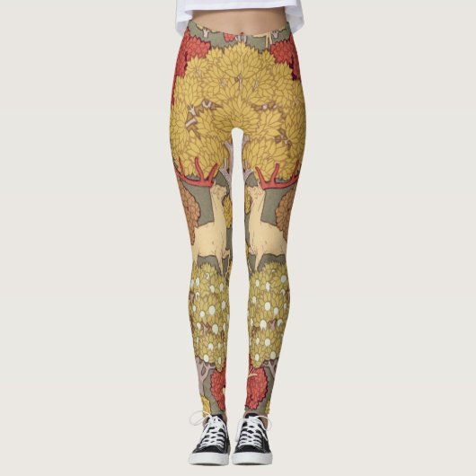 Deer &Tree Squirrel Bird Rowan Berries Art Nouveau Leggings (Voorkant)