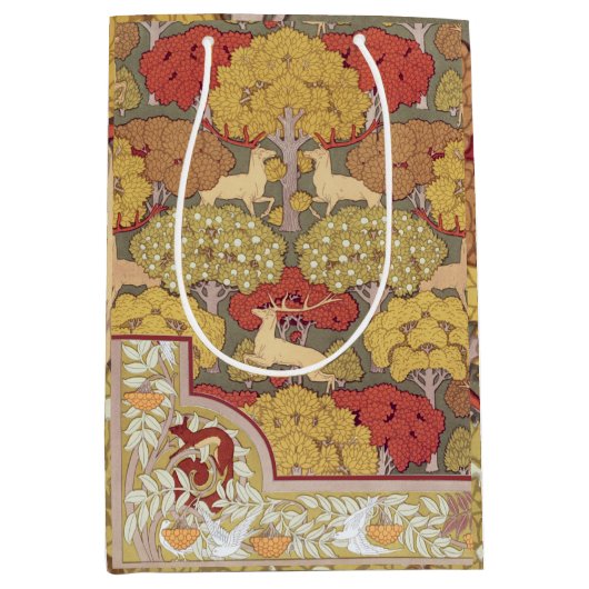 Deer &Tree Squirrel Bird Rowan Berries Art Nouveau Medium Cadeauzakje (Voorkant)
