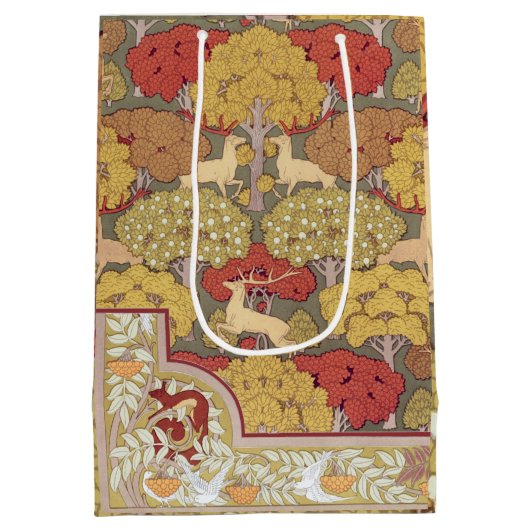 Deer &Tree Squirrel Bird Rowan Berries Art Nouveau Medium Cadeauzakje (Achterkant)
