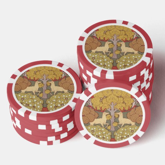 Deer &Tree Squirrel Bird Rowan Berries Art Nouveau Poker Chips (Opstapeling)