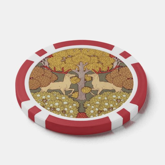 Deer &Tree Squirrel Bird Rowan Berries Art Nouveau Poker Chips (Enkel)
