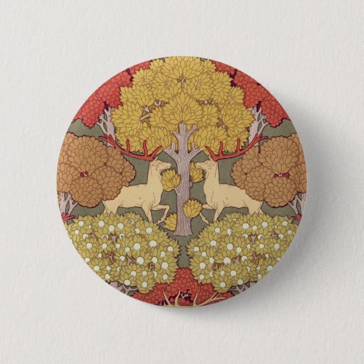 Deer &Tree Squirrel Bird Rowan Berries Art Nouveau Ronde Button 5,7 Cm (Voorkant)