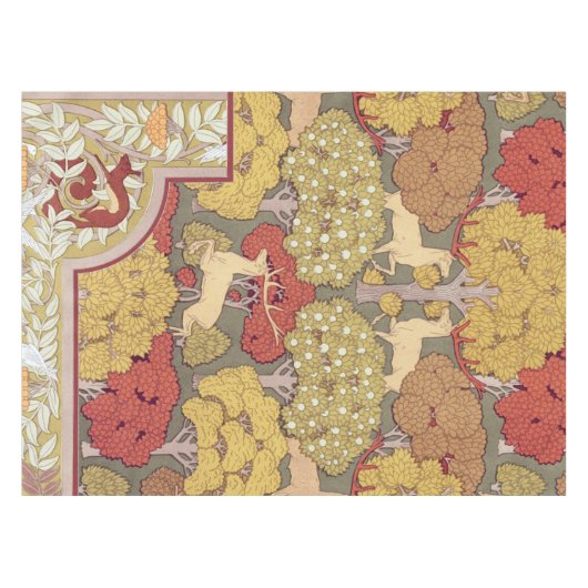Deer &Tree Squirrel Bird Rowan Berries Art Nouveau Tafelkleed (Voorkant (Horizontaal))