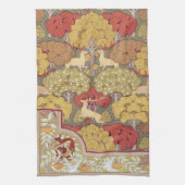 Deer &Tree Squirrel Bird Rowan Berries Art Nouveau Theedoek (Verticaal)