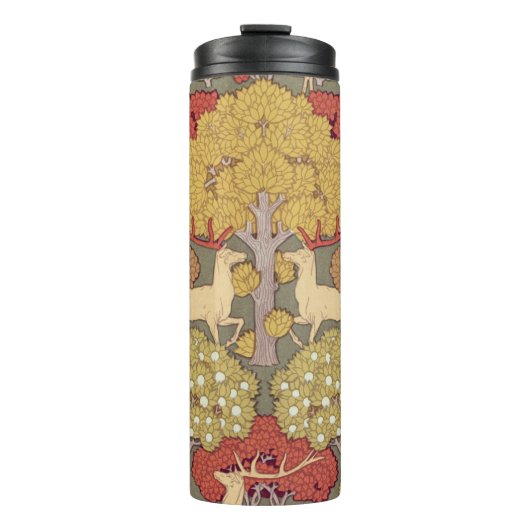Deer &Tree Squirrel Bird Rowan Berries Art Nouveau Thermosbeker (Voorkant)