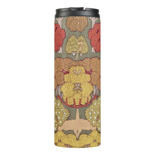 Deer &Tree Squirrel Bird Rowan Berries Art Nouveau Thermosbeker (Achterkant)