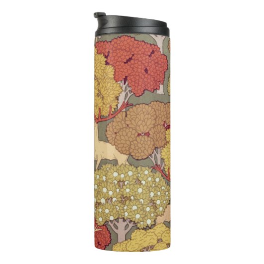 Deer &Tree Squirrel Bird Rowan Berries Art Nouveau Thermosbeker (Geroteerd rechts)