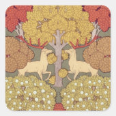 Deer &Tree Squirrel Bird Rowan Berries Art Nouveau Vierkante Sticker (Voorkant)