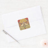 Deer &Tree Squirrel Bird Rowan Berries Art Nouveau Vierkante Sticker (Envelop)