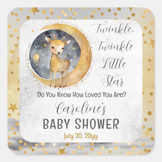 Deer Twinkle Twinkle Little Star Baby shower Vierkante Sticker (Voorkant)