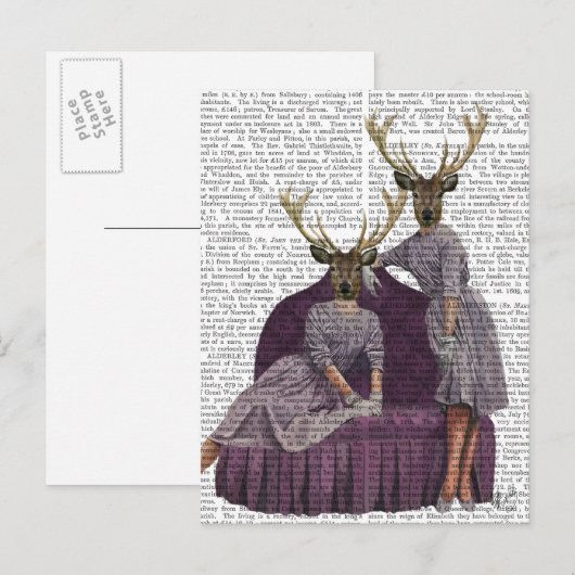 Deer Twins in Paars Briefkaart (Voorkant / Achterkant)