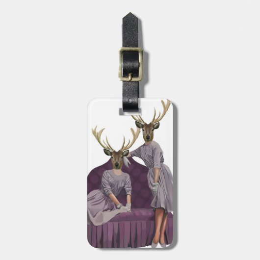 Deer Twins in Purple Dresses.jpg Bagagelabel (Voorkant verticaal)