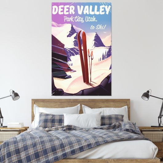 Deer Valley, Park City, Utah, Ski reisposter. Canvas Afdruk (Insitu (Slaapkamer))